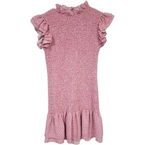 Vintage French Connection Pink Floral Smock Ruffle Dress Size XS